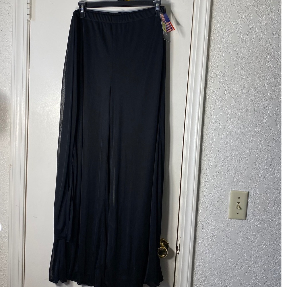 Cachet Black Sheer Mesh Overlay Wide Leg Pants Flowy Formal Trousers Made in USA